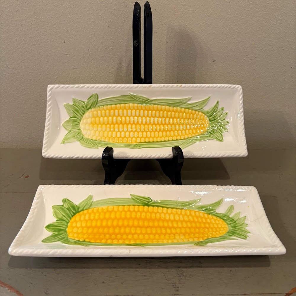 Set Of Two VTG Japan Corn On The Cob Ceramic Dishes